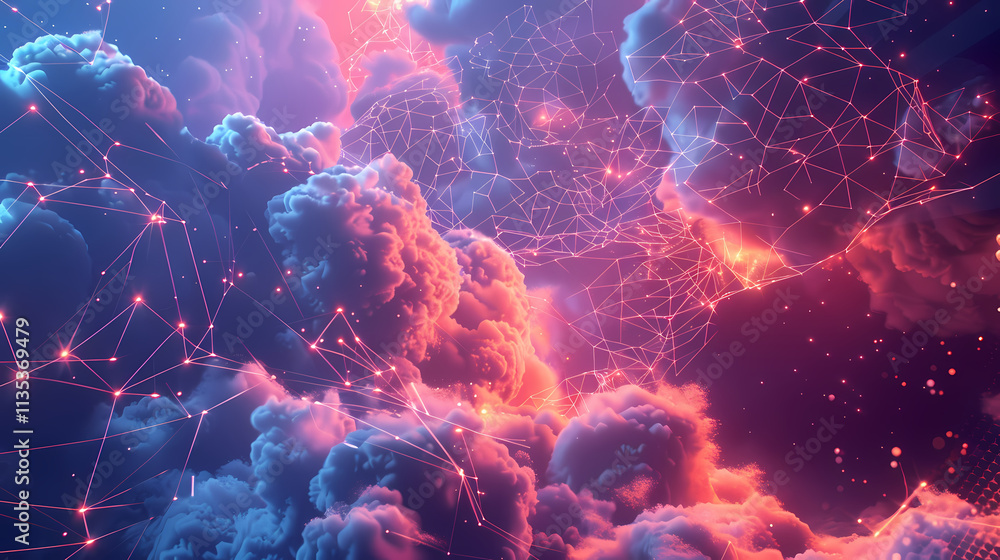 Aufkleber digital dreamscape: an ethereal vision of interconnectedness, where a vibrant network of glowing lin