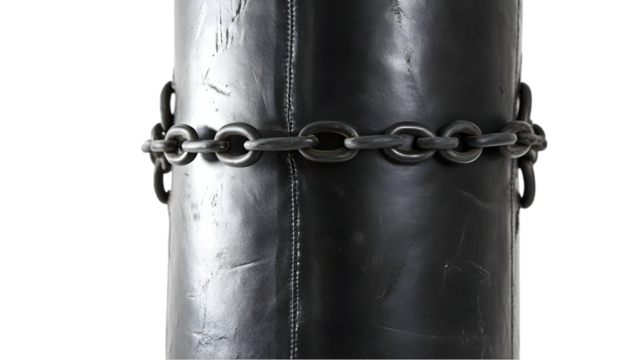 Heavy Black Chain Wrapped Around Dark Cylinder  Industrial  Security  Strength Concept