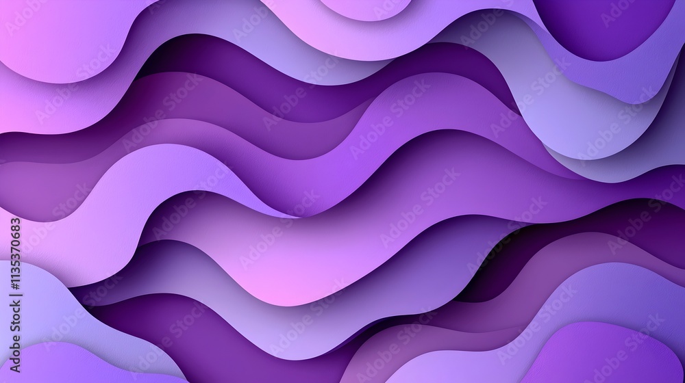 Poster a vibrant abstract design showcasing flowing waves in various shades of purple, creating a dynamic a