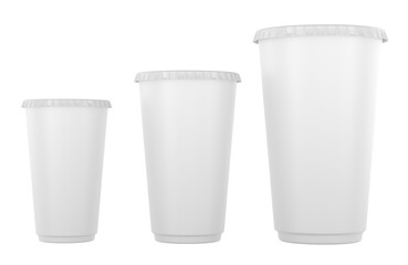 Disposable Cups for Cold Drinks. Different size, 3D rendering isolated on transparent background