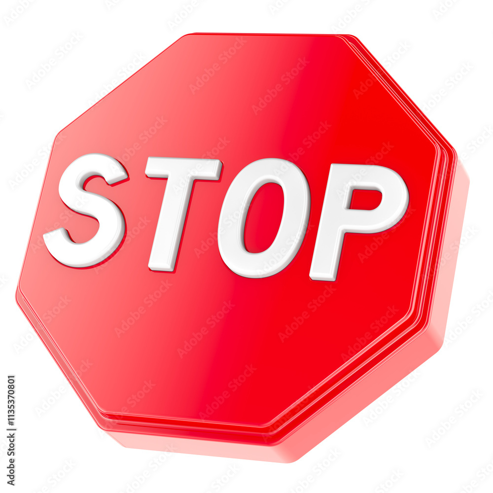 Poster stop, red sign. 3d rendering isolated on transparent background