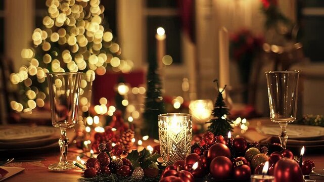 A fuzzy warm glow enveloping the room setting the perfect backdrop for a joyful Christmas party.