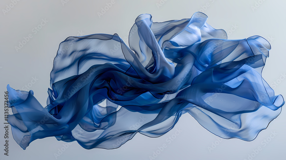 Aufkleber abstract blue fabric swirl: an ethereal and dynamic swirl of delicate blue fabric dances in mid-air,