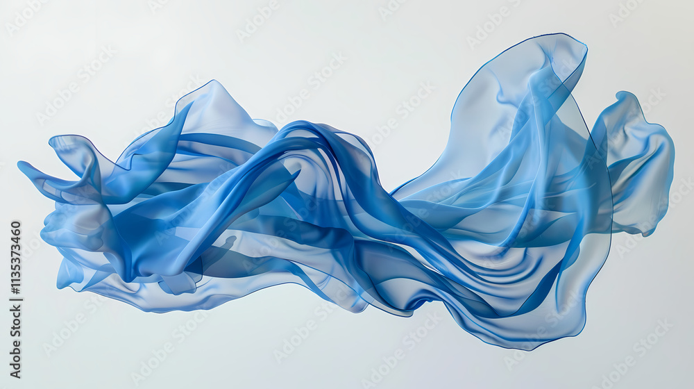 Poster blue silk flow: abstract image of flowing blue silk fabric, creating elegant and dynamic curves and 