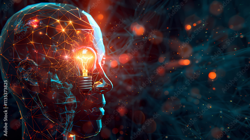 Aufkleber illuminated mind: a conceptual 3d rendering of a head with a glowing lightbulb inside, symbolizing c