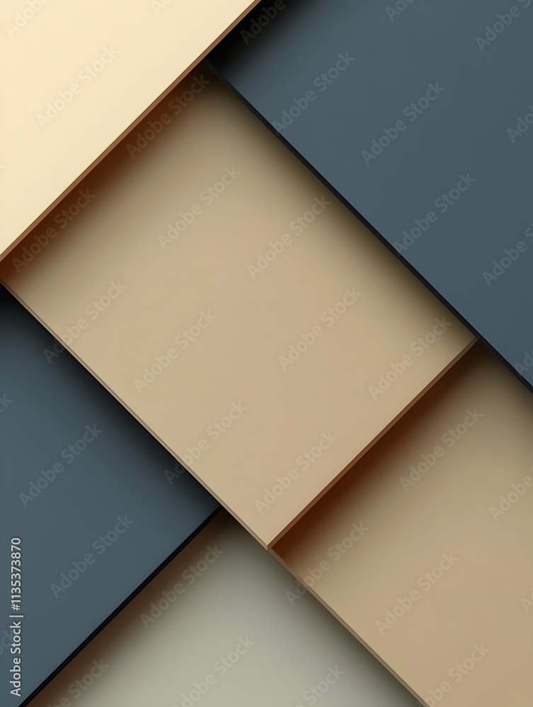 Poster an artistic arrangement of geometric shapes with a modern color palette featuring warm beige and coo