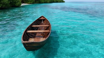 Obraz premium Serenity Found A Wooden Boat on Turquoise Waters