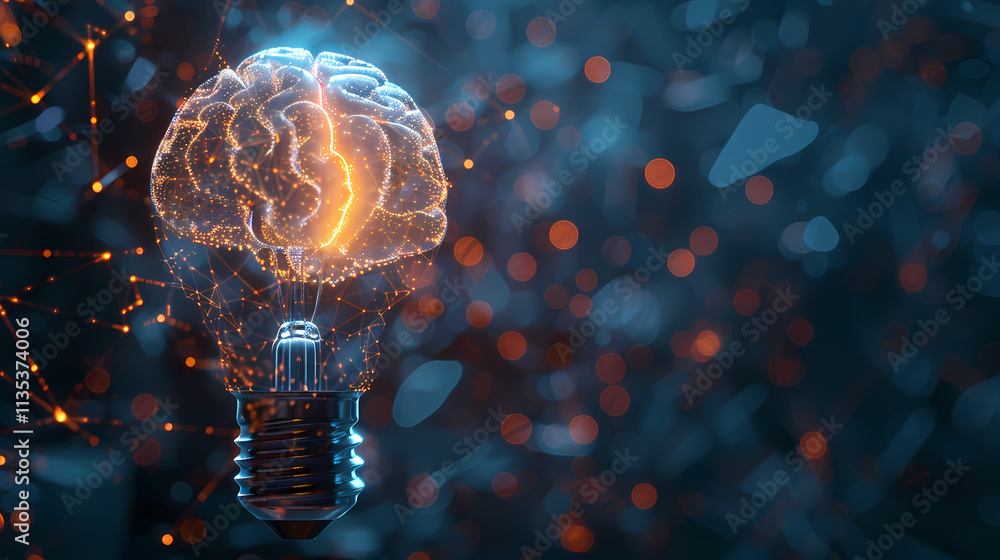 Poster brainwave illumination: a captivating abstract image showcasing a glowing lightbulb formed from a hu