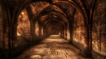 Fototapeta premium Mysterious Stone Archway Corridor, Architectural Wonder of the Ancient World, Historical Building