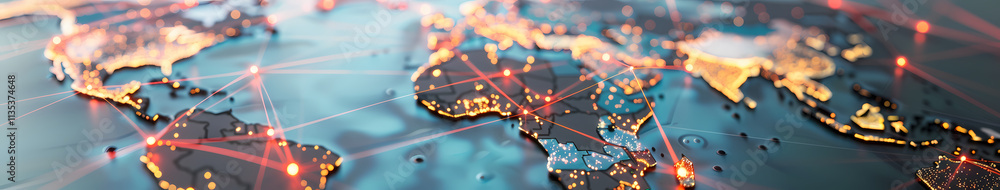 Poster global connections: an abstract representation of the world map with vibrant lines radiating outward