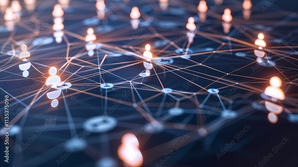 Poster global network connection: abstract digital illustration depicting a network of interconnected nodes
