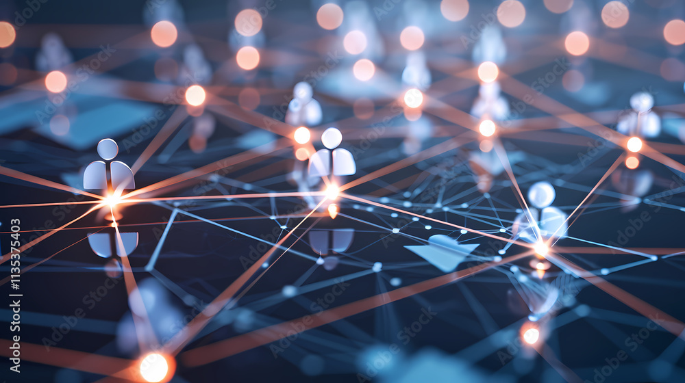 Poster global network connection: abstract digital illustration depicting a network of interconnected peopl