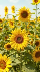 Obraz premium A vibrant yellow sunflower blooms brightly in a sun-drenched field, green, image