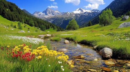 Majestic Mountain Valley with a Crystal-Clear Stream