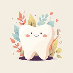 Illustration of a happy tooth character, animation and motion graphics in vector format