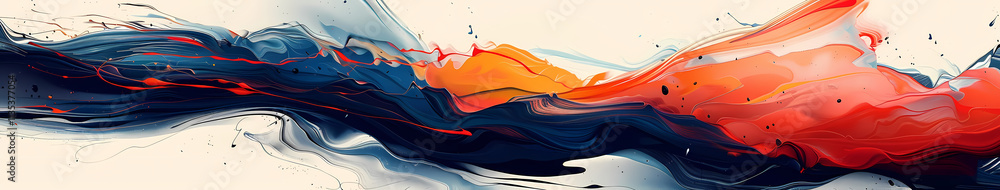 Poster abstract flow: dynamic interplay of vibrant orange and deep blue hues, creating a sense of motion an