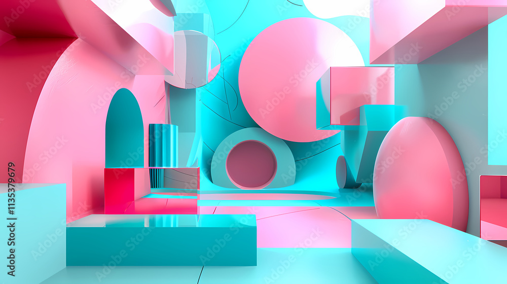Poster abstract geometric shapes: a vibrant and captivating abstract scene composed of geometric shapes, re
