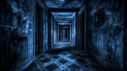 Obraz premium Dark, eerie hallway in an abandoned building.