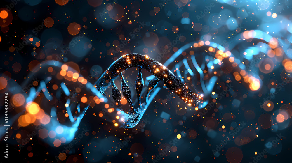 Poster glowing dna double helix: a mesmerizing, abstract representation of a dna double helix, illuminated 