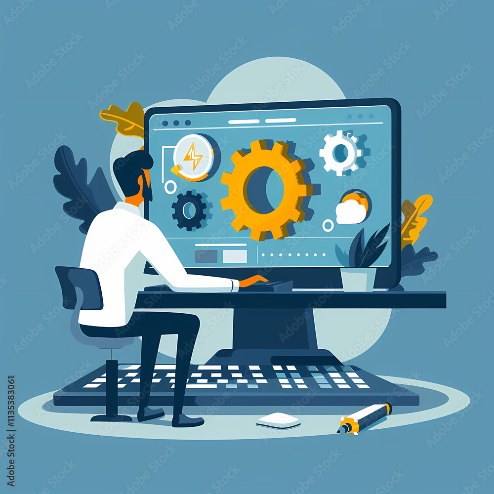 Poster the mastermind behind the machine: a focused, tech-savvy professional meticulously fine-tunes comple
