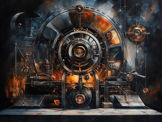Steampunk Machine, Futuristic Engine, Industrial Art