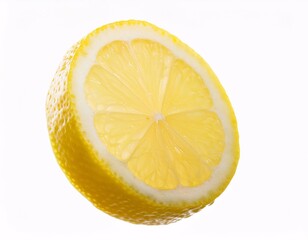 Falling fresh lemon slices floating in the air, isolated on white background