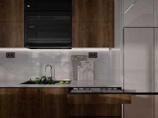 3d render modern kitchen