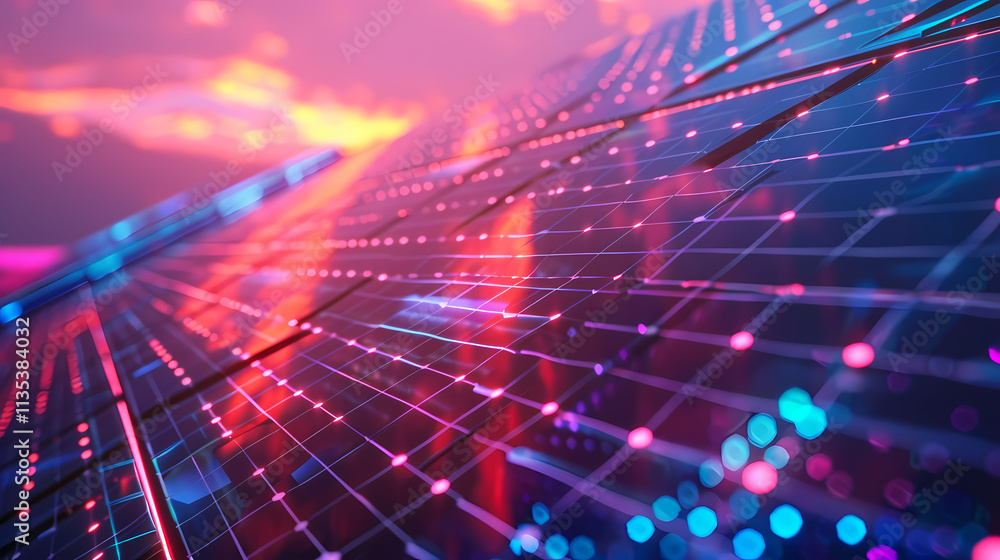 Aufkleber abstract digital network: a vibrant, abstract close-up showcasing a dynamic network of interconnecte