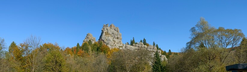 Panoramic view towards Tustan rocks near Urych village, Western Ukraine.