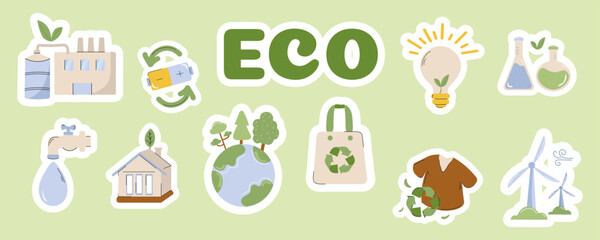 Eco-friendly icons representing sustainability and environmental awareness in green design