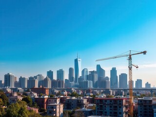 Obraz premium Aerial view of a modern apartment building project under construction, cityscape, exterior, landscape