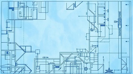 Obraz premium A high-quality stock photo featuring a blue print photo effect with intricate details and a blueprint like appearance, digital, engineering