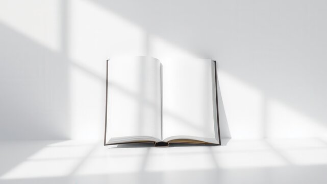 A floating book mockup isolated on a white background with shadows and reflections, perfect for showcasing book covers or designs, creativity, concept