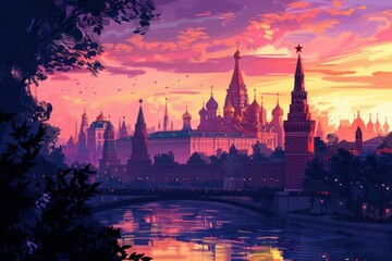Obraz premium Sunset landscape of Moscow, Russia
