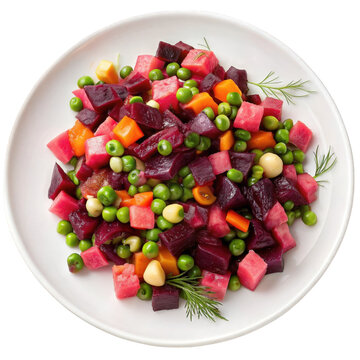 Russian vinegret salad on a plate isolated on transparent background png