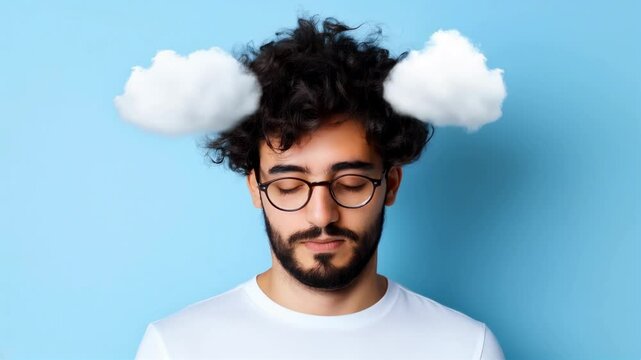 Man Contemplating with Clouds Above His Head Scene Footage