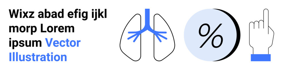 Lungs diagram, blue percentage symbol, and hand gesture indicating interaction. Ideal for medical presentations, finance reports, app design, health education, statistical data, user manuals