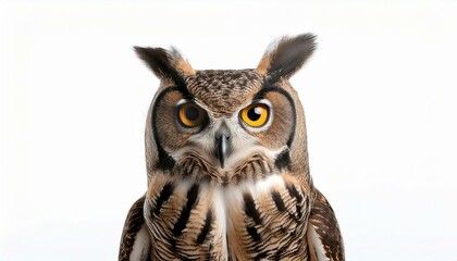 Obraz premium シンプルな白い背景に立つアフリカオオコノハズク、サバンナの動物らしい風格が映えるアート 