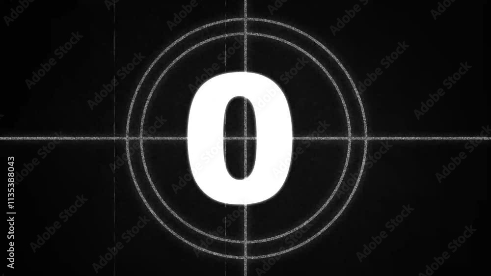 Poster countdown timer 5 seconds animation retro projector style from ten to zero, in 4k ,Retro vintage style countdown animated video. 5 seconds countdown from zero retro projector style