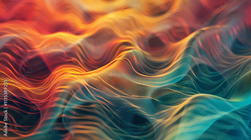 Aufkleber abstract waveform: vibrant, flowing lines of teal, orange, and red create a mesmerizing, abstract wa