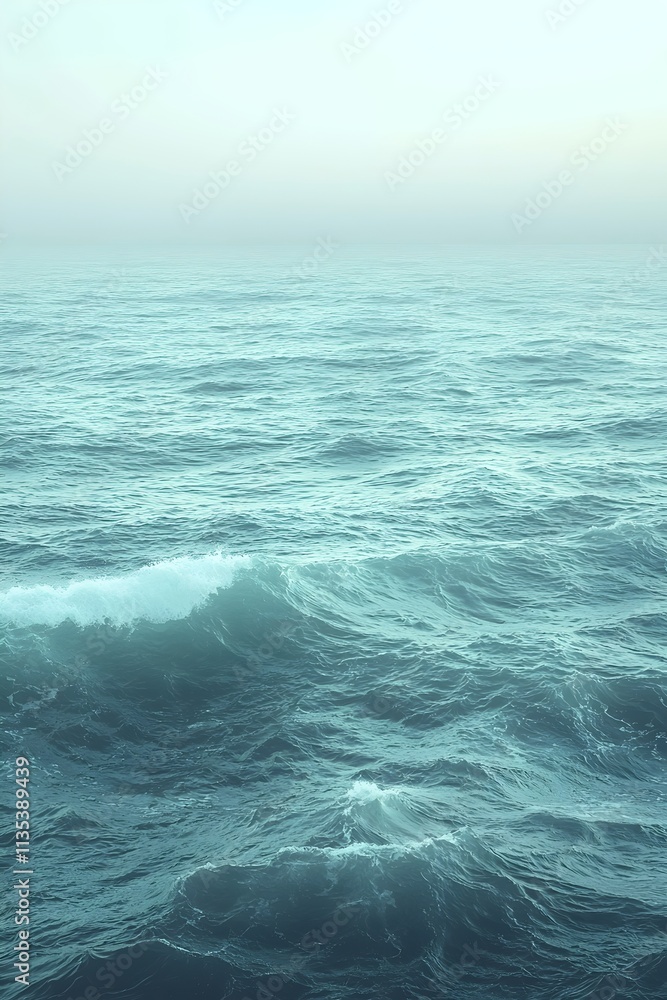 Aufkleber a serene view of gentle ocean waves under a soft, hazy sky, creating a calm and peaceful atmosphere.