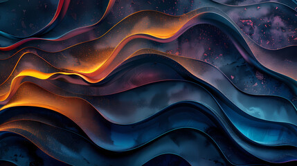 Abstract Swirls:  A mesmerizing abstract background with flowing, undulating shapes in shades of deep blue, purple, and orange. The  lines create a sense of movement, energy, and depth.
