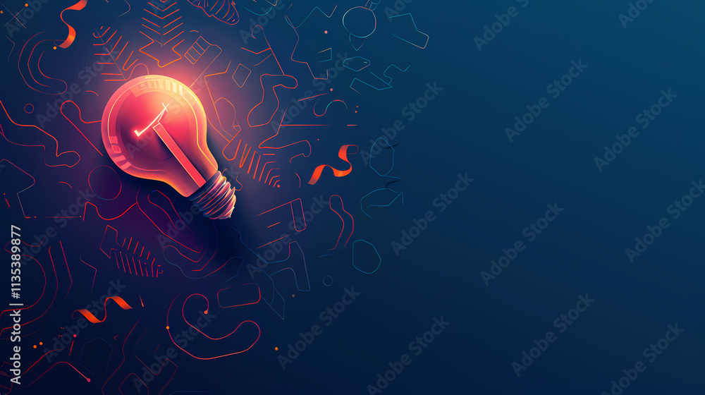 Poster illuminating innovation: a glowing light bulb illuminates a futuristic, abstract network of digital 