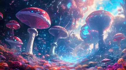 Enchanting Luminescent Fungi Forest Path