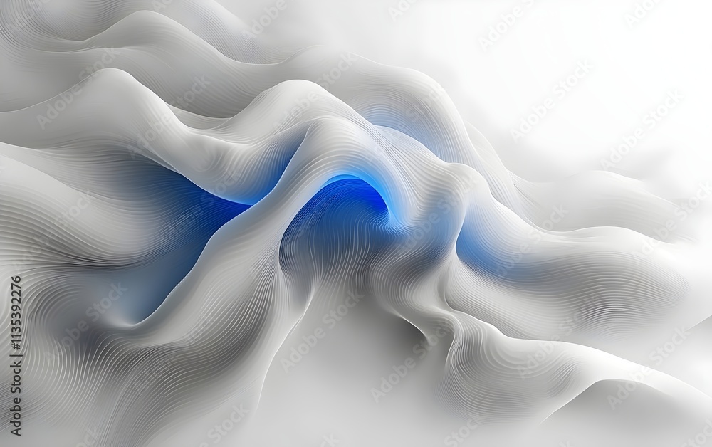 Poster a captivating abstract composition featuring flowing waves of white with hints of blue, evoking a se