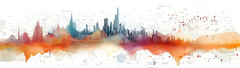 Obraz premium Dynamic urban soundwave visualization cityscape digital art abstract environment aerial perspective creative concept for seo impact