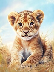 Obraz premium Lion cub Poster background