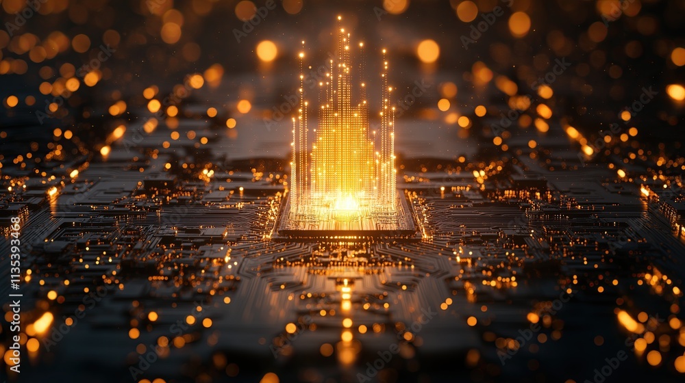 Poster illuminated microchip with radiant data streams
