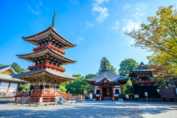 Naklejka premium 秋の成田山新勝寺 三重塔 千葉県成田市 Naritasan Shinshoji Temple in autumn.three-storied pagoda. Chiba Pref, Narita City.
