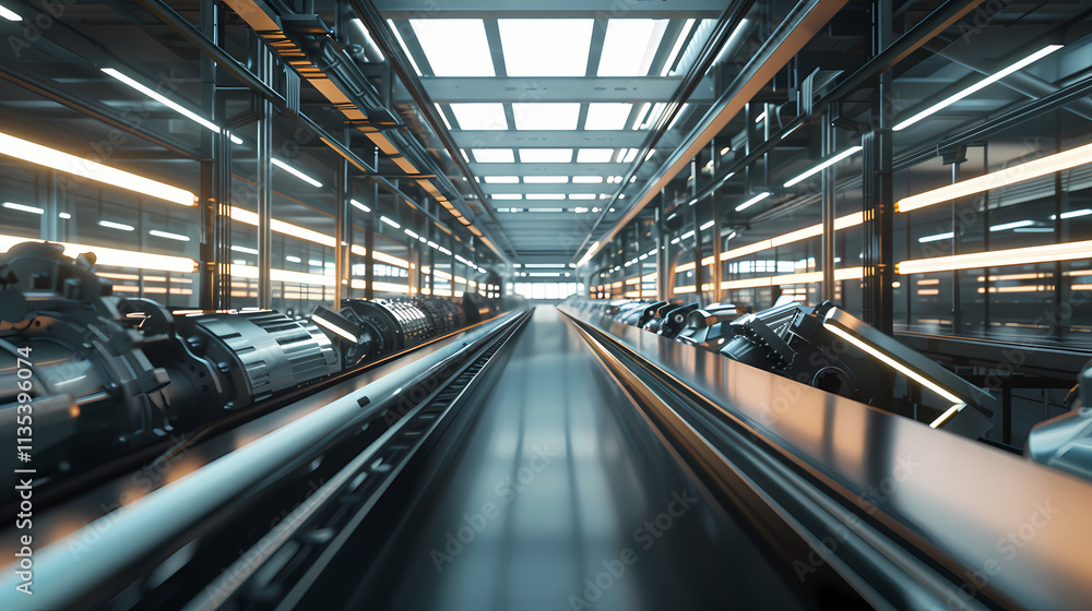 Aufkleber automated assembly line: a futuristic and sterile industrial setting, showcasing an automated assemb
